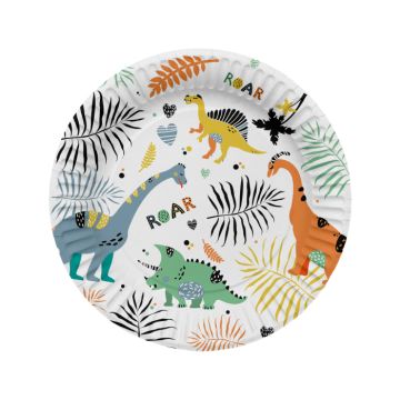Pappersfat med dinosaurmotiv 8x - 23 cm