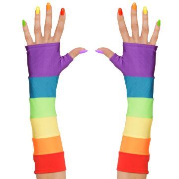 Fingerlösa handskar i regnbågsfärger 