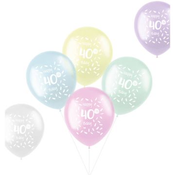 40 Års Ballonger Pastellfärgad 6x - 33 cm