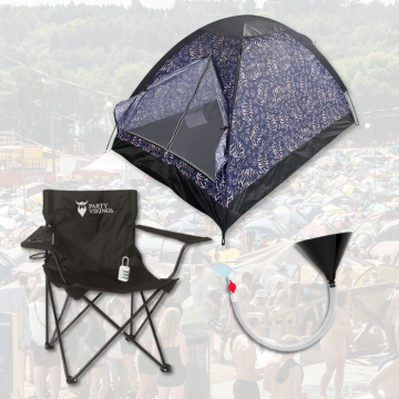 Festivalpaket för 1 person premium – FRIGG tält, festivalstol m.m.