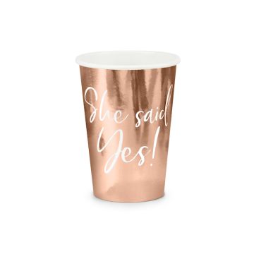 Rose Gold "She Said Yes!" Pappersmugg  6x - 220 ml