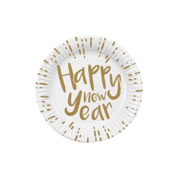 Pappers tallrikar vita happy new year 10x - 23 cm
