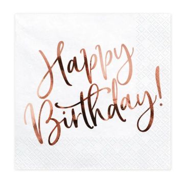 Happy birthday servietter hvid 20x - 33x33cm