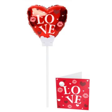 "Love" Hjärtformad Ballong På Pinne Med Kort