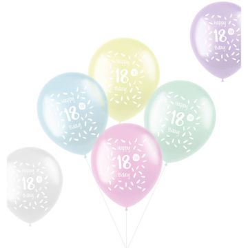 18 Års Ballonger Pastellfärgad 6x - 33 cm