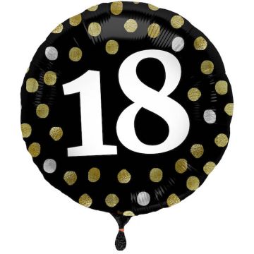 18 Års Folie Ballong Svart Med Prickar  - 45 cm
