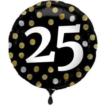25 Års Folie Ballong Svart Med Prickar - 45 cm