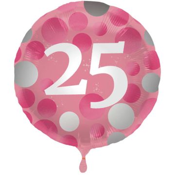 25 Års Folie Ballong Rosa - 45 cm