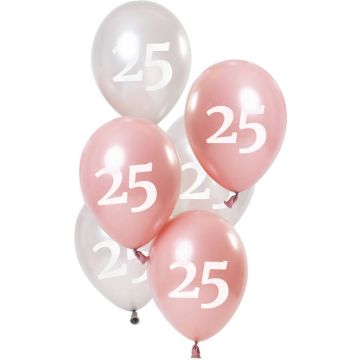 25 Års Ballonger Metallic Rosa Och Silver 6x - 23 cm