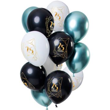25 Års Jubileum Ballonger Svart, Blå Och Vit 12x - 30 cm