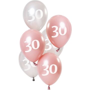 30 Års Ballonger Metallic Rosa Och Silver 6x - 23 cm