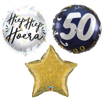 50 års Födelsedags Ballong Bukett 3x - 45 cm