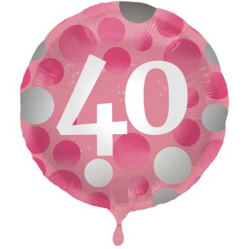 40 Års Folie Ballong Rosa - 45 cm