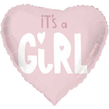 "It's A Girl" Hjärtformad folieballong rosa - 45 cm
