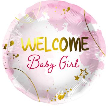 "Welcome Baby Girl" Folie Ballong Rosa - 45 cm