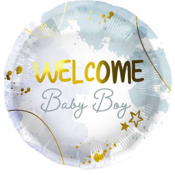 "Welcome Baby Boy" Folie Ballong Blå - 45 cm