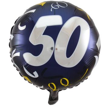 50 Års Födelsedagsballong Blå - 45 cm