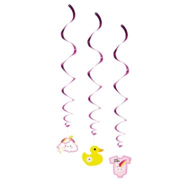 Rosa virvlar med babymotiv 3x - 60 cm