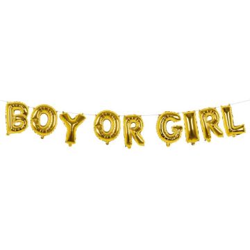 Guld folie ballong girlang med Boy or Girl text - 4 m