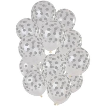 Silverprickiga genomskinliga ballonger 15x - 30 cm