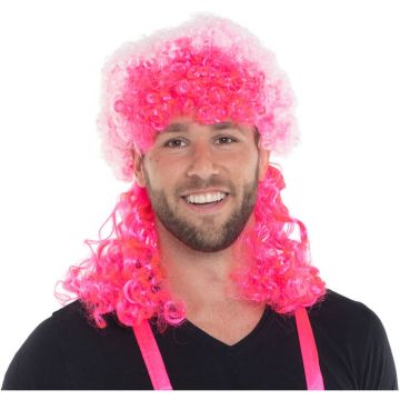 Neon pink afro paryk med krøller