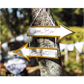 Hvide vejviserskilte med guldkant 2x - 35 cm