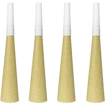 Guld glitter partyhorn 4x - 19 cm