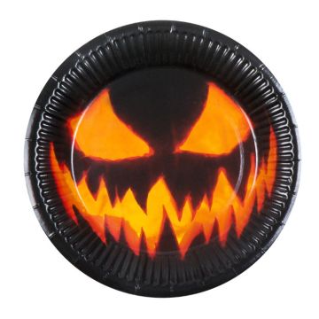 Läskiga halloween pumpa pappers tallrikar 10x - Ø 23 cm