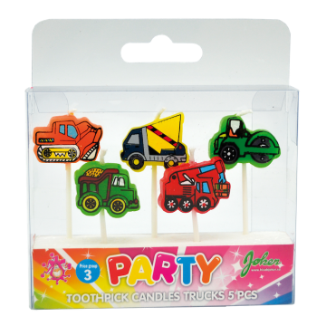 Tårtljus med lastbilar och grävmaskiner 5x