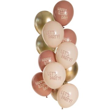 "Let's Party" Ballonger guld och Rose 12x - 33cm