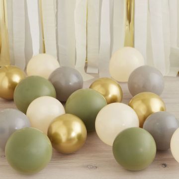 Guld, Grå, Råvit & Olive Mini Ballonger 40x - 12 cm