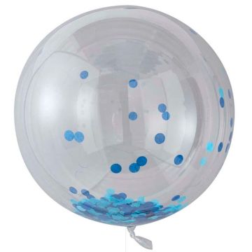 Stora Runda Ballonger med Blå Konfetti 3x - 90 cm