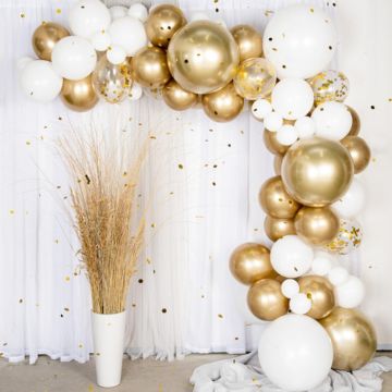 Ballonbåge Vit & Guld - inkl. ballonger & konfetti