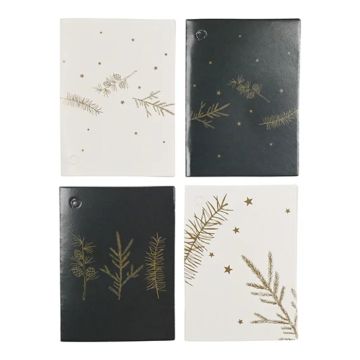 Presentlabels i svart och vitt med guldmotiv evergreen 16x Det Gamla Apoteket