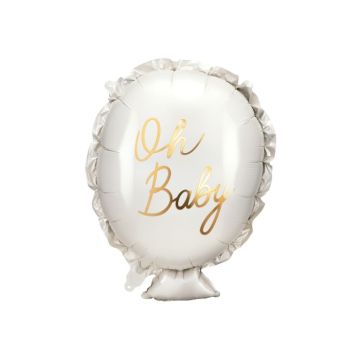 Oh Baby vit folieballong med guldtext - 69x53 cm