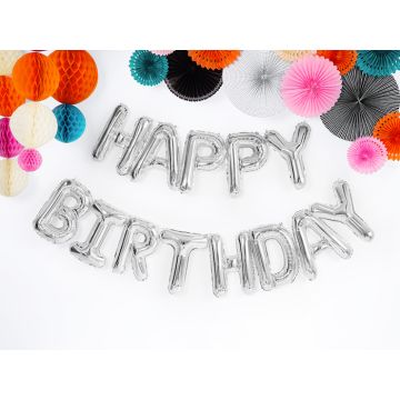 Happy Birthday Folieballong Silver - 340 x 35 cm