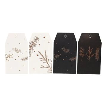 Presentetiketter i vitt och svart med guldmotiv evergreen 6x Det Gamla Apoteket