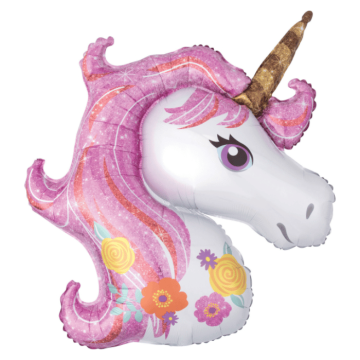 Pink enhjørning folieballon - 83x73 cm