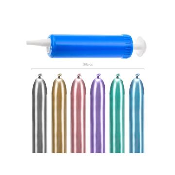 Modellera ballondjur kit med metalliska ballonger och pump 30 delar - 130 cm