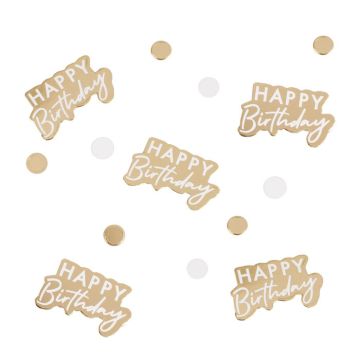Happy Birthday konfetti i guld och vitt - 13 g