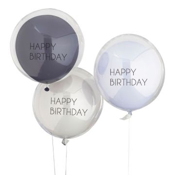 Dubbla lager Happy Birthday Ballonger Blå 3 st. - 45 cm