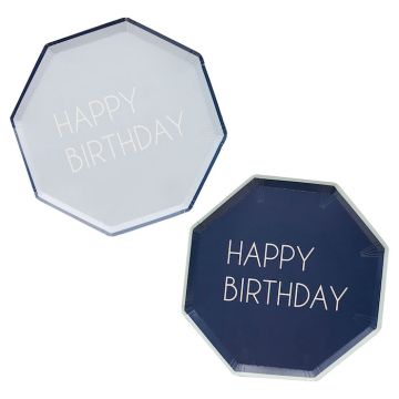 Blå Födelsedags Papperstallrikar 8x - 25 cm