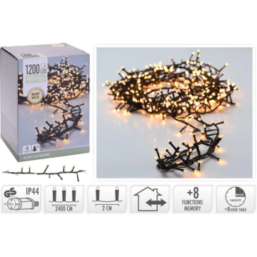 LED ljusslinga cluster 1200 LED Varm vit med kontakt - 24 m