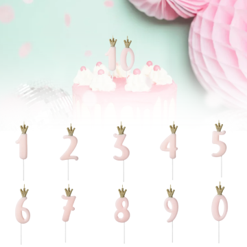 Tårtljus rosa med krona 0-9 - 9,5 cm