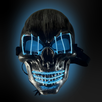 Uhyggelig halloween LED maske - Kranie med blå øjne og mund