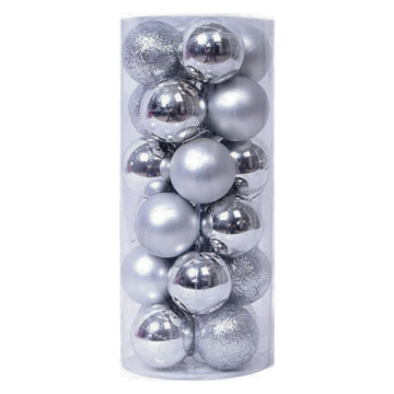 Mörksilver julekuler 24x - 6 cm