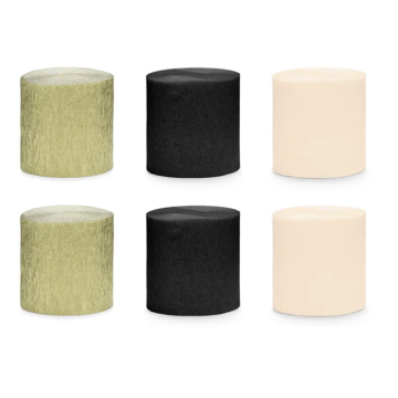 Crepe streamers svart/guld mix 6x - 10 meter