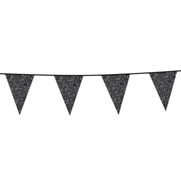 Svart glitterflagggirlang 16x20 cm - 6 meter