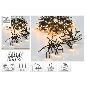 LED ljusslinga cluster 1200 LED Varm vit med kontakt - 24 m
