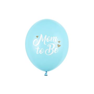 Ljusblå babyshowerballonger med vit text 6x - Ø 30 cm
